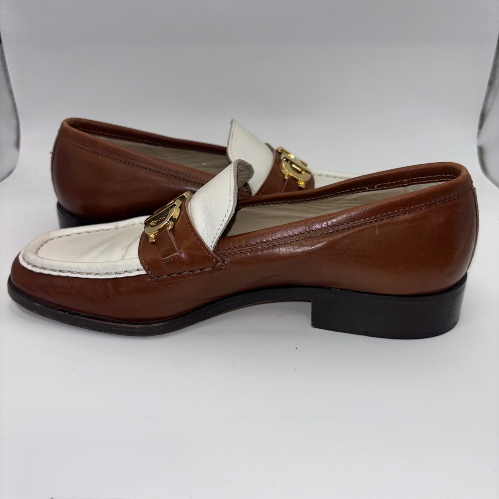 Cole Haan Womens Brown White Leather Horsebit Loafers Made Italy 8127 Size 5.5B - Picture 9 of 12